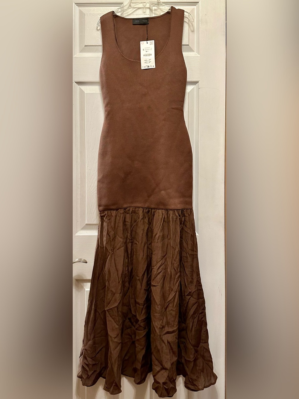 Zara Brown Maxi Dress-Skirt with Tiered Crinkle Hem